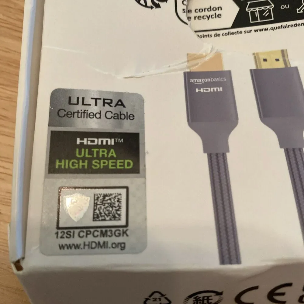 Amazon Basics Ultra High-Speed 8K HDMI Cable 3ft Gray Braided Cable audio/video